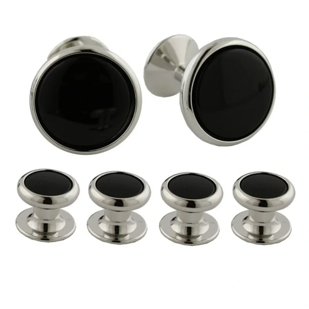 DAVID DONAHUE WHITE BRASS AND BLACK ONYX CUFF LINKS AND SHIRT STUD SET NEW
